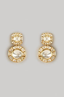 Gold Finish Moissanite Polki Stud Earrings In Sterling Silver