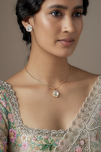 Gold Finish Moissanite Polki Necklace Set In Sterling Silver