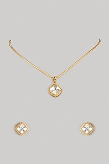 Gold Finish Moissanite Polki Necklace Set In Sterling Silver