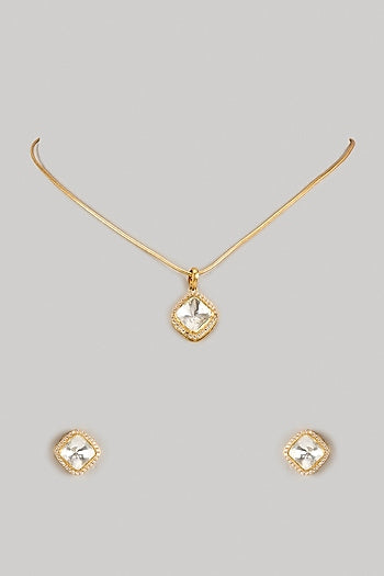 Gold Finish Moissanite Polki Necklace Set In Sterling Silver