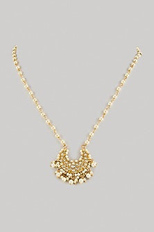Gold Finish Kundan Polki Necklace In Sterling Silver