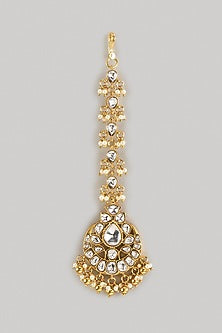 Gold Finish Kundan Polki Maangtikka In Sterling Silver