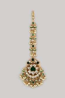 Gold Finish Kundan Polki Maangtikka In Sterling Silver