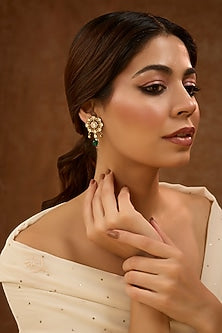 Gold Plated White Moissanite Polki Stud Earrings In Sterling Silver
