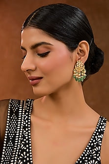 Gold Plated Kundan Polki Chandbali Earrings In Sterling Silver