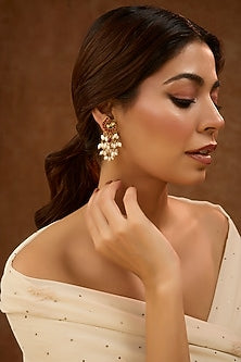 Gold Plated Kundan Polki & Pearls Peacock Earrings In Sterling Silver