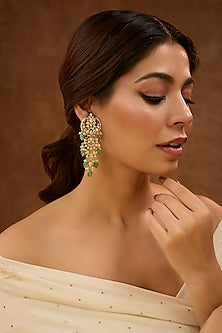 Gold Plated White Kundan Polki Dangler Earrings In Sterling Silver