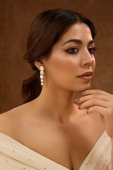 Gold Plated Moissanite Polki Drop Earrings In Sterling Silver