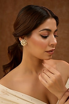 Gold Plated Moissanite Polki Stud Earrings In Sterling Silver