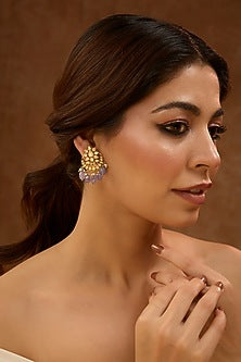 Gold Plated White Kundan Polki Dangler Earrings In Sterling Silver