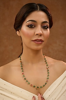 Gold Plated Green Kundan Polki Necklace In Sterling Silver