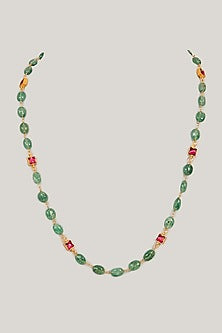 Gold Plated Green Kundan Polki Necklace In Sterling Silver