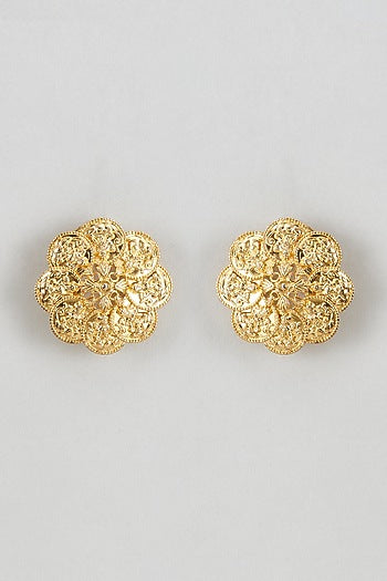 Gold Plated Temple Stud Earrings In Sterling Silver