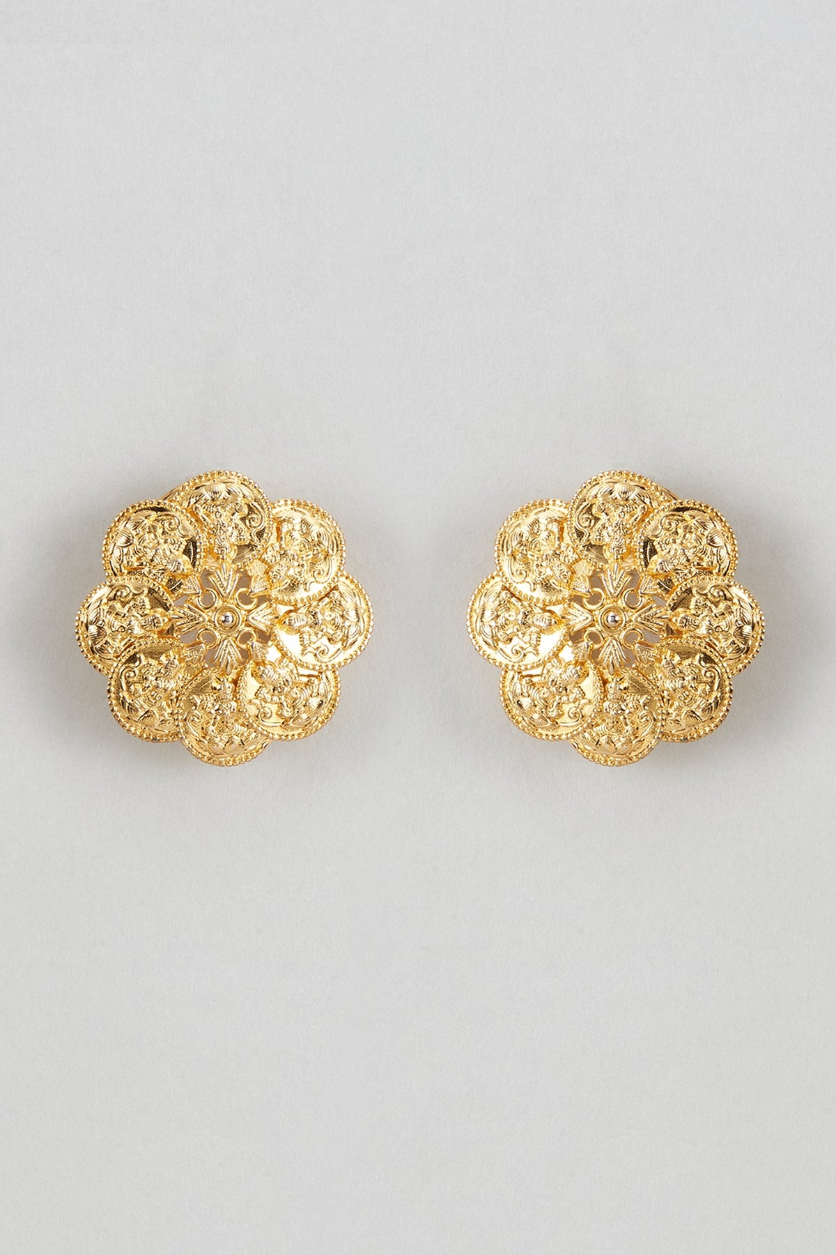 Gold Plated Temple Stud Earrings In Sterling Silver