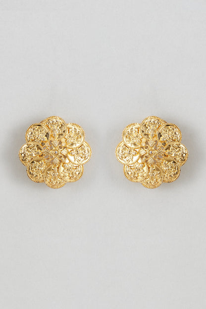 Gold Plated Temple Stud Earrings In Sterling Silver