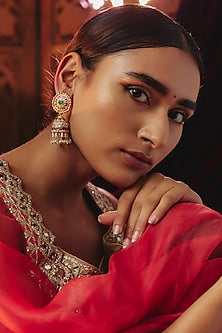Gold Plated White Kundan Polki & Pearl Jhumka Earrings In Sterling Silver