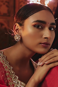 Gold Plated Blue Kundan Polki Stud Earrings In Sterling Silver