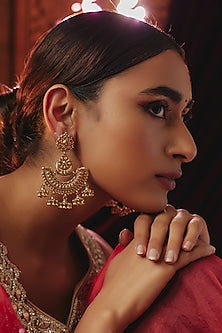 Gold Plated Temple Dangler Earrings In Sterling Silver