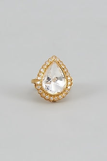 Gold Plated White Kundan Polki Ring In Sterling Silver