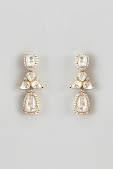 Gold Plated Moissanite & Zircon Dangler Earrings In Sterling Silver