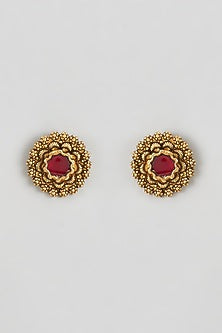 Gold Plated Kundan Polki Stud Earrings In Sterling Silver