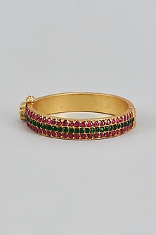 Gold Plated Red Kundan Polki Bangle In Sterling Silver