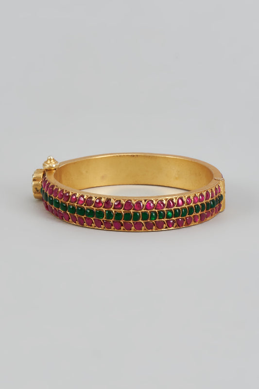 Gold Plated Red Kundan Polki Bangle In Sterling Silver