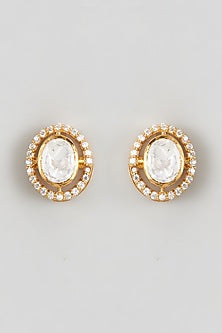 Gold Plated Moissanite Stud Earrings In Sterling Silver