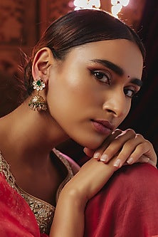 Gold Plated Moissanite & Beaded Jhumka Earrings In Sterling Silver