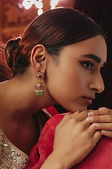 Gold Plated Kundan Polki & Pearl Jhumka Earrings In Sterling Silver