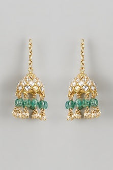 Gold Plated Kundan Polki & Pearl Jhumka Earrings In Sterling Silver