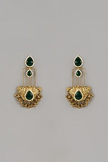 Gold Finish Green Stone Chandbali Earrings