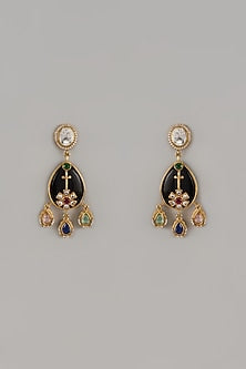 Gold Finish Kundan Polki & Black Stone Dangler Earrings