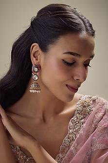 Rose Gold Finish Kundan Polki Jhumka Earrings