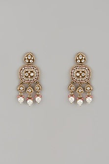 Gold Finish Kundan Polki & Zircon Dangler Earrings