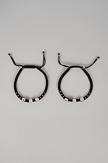 Rose Gold Finish Zircon Anklets In Sterling Silver (Set Of 2)