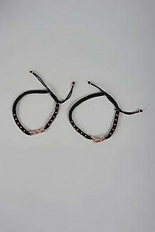 Rose Gold Finish Zircon Anklets In Sterling Silver (Set Of 2)