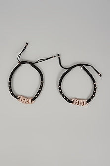 Rose Gold Finish Zircon Anklets In Sterling Silver (Set Of 2)