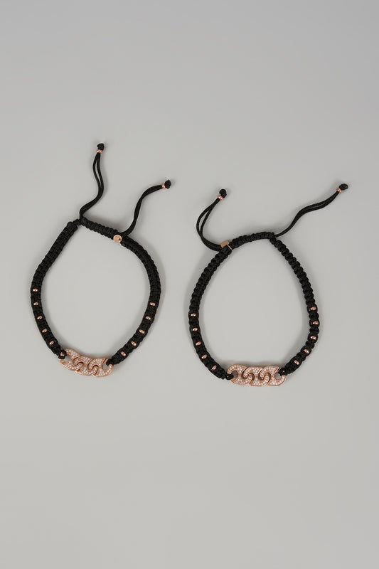 Rose Gold Finish Zircon Anklets In Sterling Silver (Set Of 2)