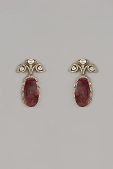 Gold Finish Kundan Polki & Red Stone Dangler Earrings