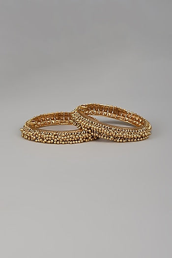Gold Finish Temple Bangle (Set Of 2)