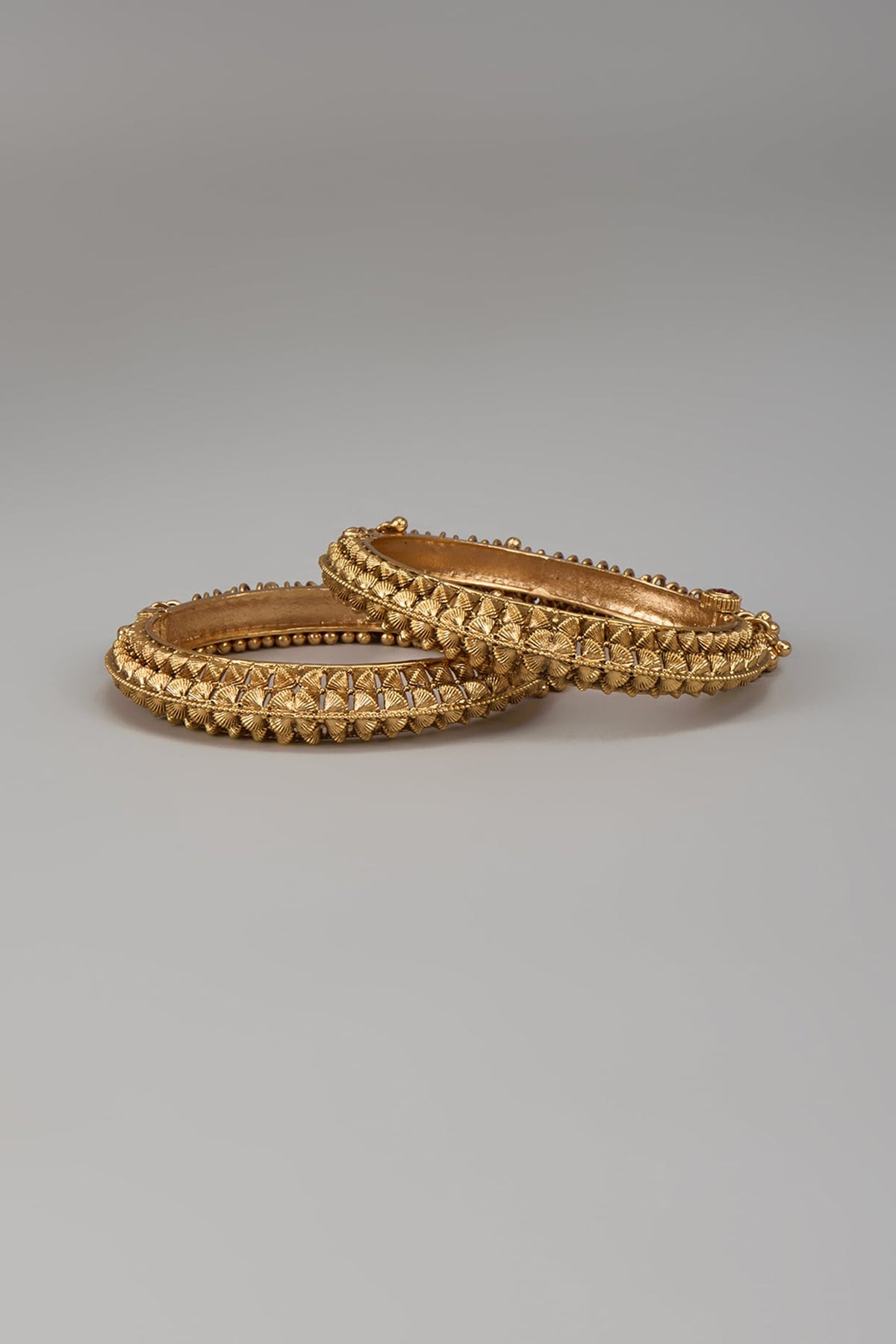 Gold Finish Temple Bangle (Set Of 2)