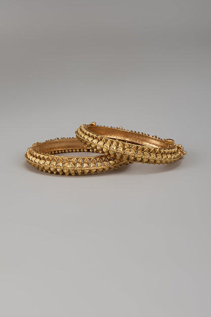 Gold Finish Temple Bangle (Set Of 2)