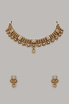 Gold Finish Kundan Polki Necklace Set