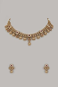 Gold Finish Kundan Polki Necklace Set