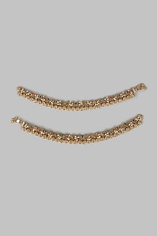 Gold Finish Multi-Colored Stone & Pearl Anklets (Set Of 2)