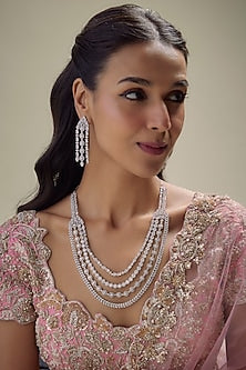 White Finish Zircon Long Necklace Set