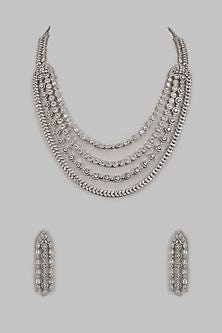 White Finish Zircon Long Necklace Set