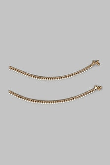 Gold Finish Moti Temple Anklets (Set Of 2)