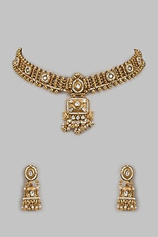 Gold Finish Kundan Polki Necklace Set